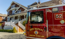 San Rafael Fire Department truck next to Meadowlands Hall