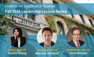 Graphic showing the three speakers of the ILS Fall 2024 Leadership Lecture Series