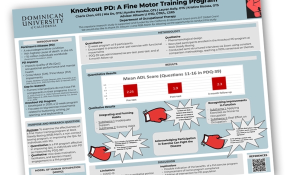 Graphic of Dominican OT partnership with Rock Steady Boxing to "Knockout Parkinson's Disease"